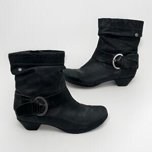 Pikolinos Brujas Witch Black Leather Buckle Heeled Boots Women's Size EU 37 US 7